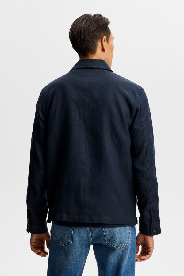 Julius Drape Linen Overshirt / JL Navy