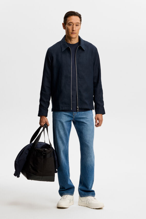 Julius Drape Linen Overshirt / JL Navy