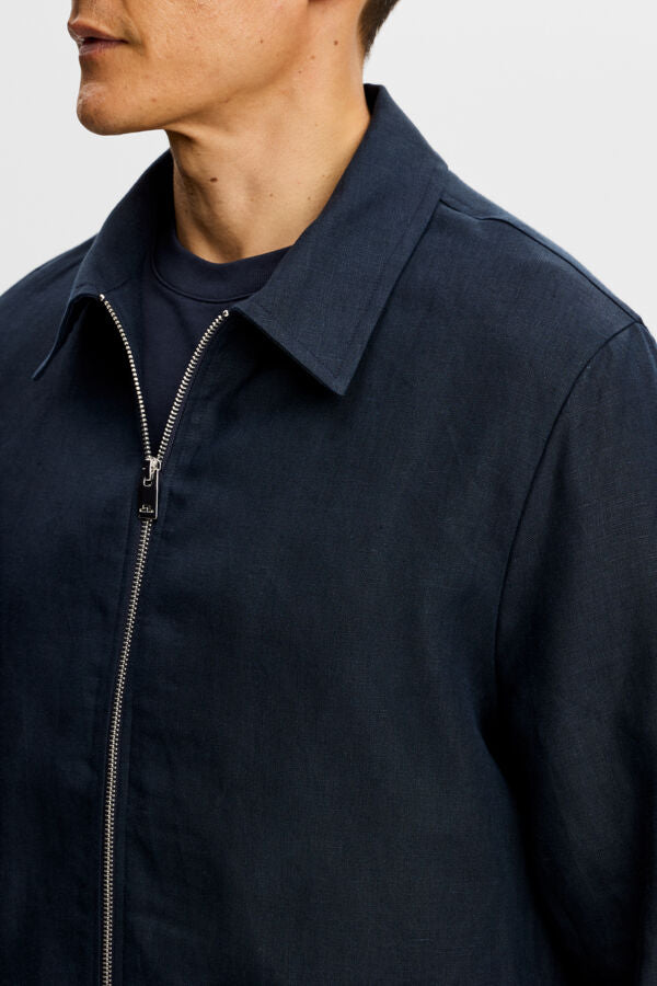 Julius Drape Linen Overshirt / JL Navy