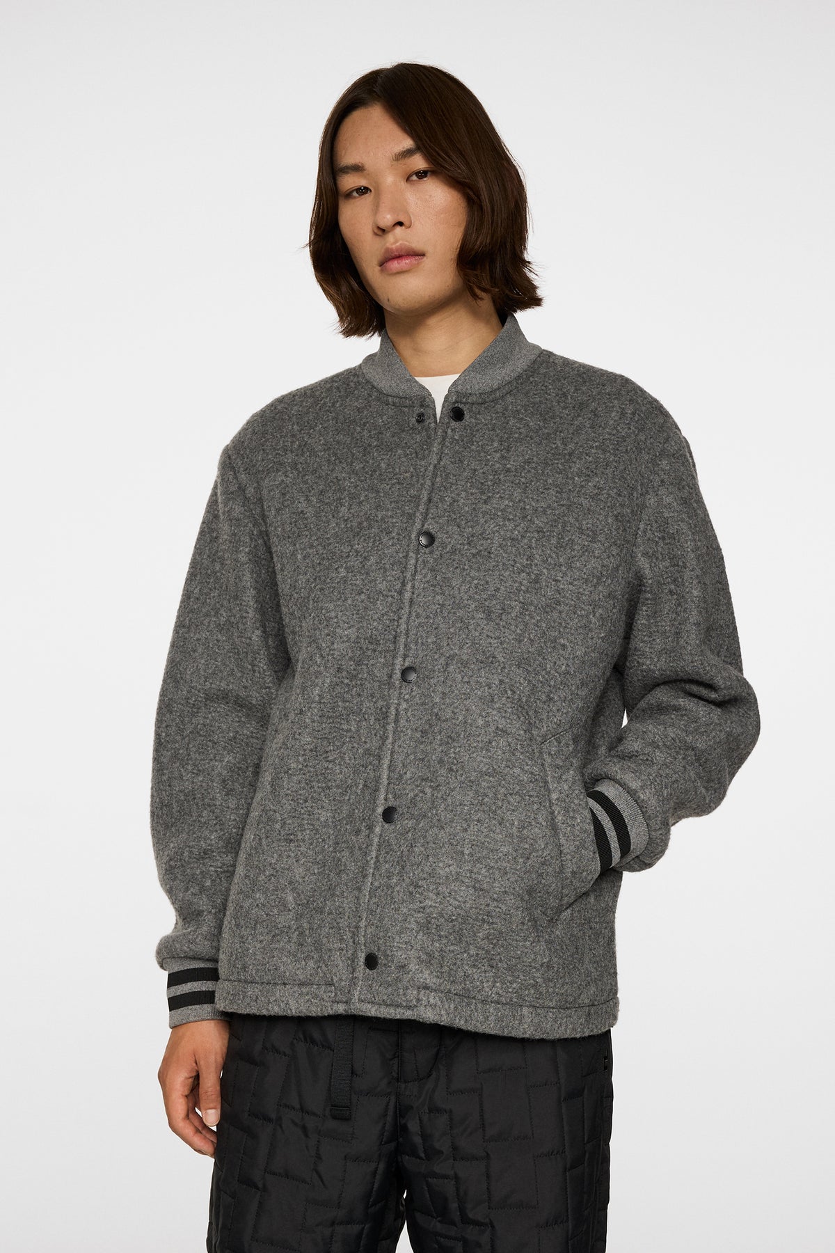 Blane Baseball wool jacket in Medium Grey Melange by J.Lindeberg