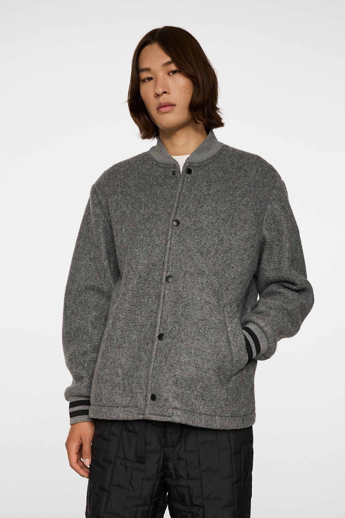 Blane Baseball wool jacket in Medium Grey Melange by J.Lindeberg