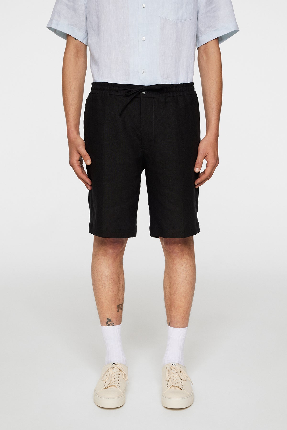 Brady Drape Linen Shorts in Black by J.Lindeberg