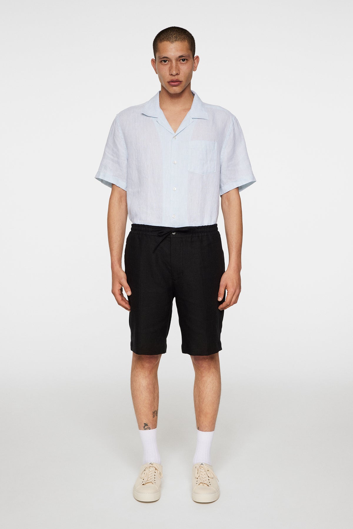 Brady Drape Linen Shorts in Black by J.Lindeberg