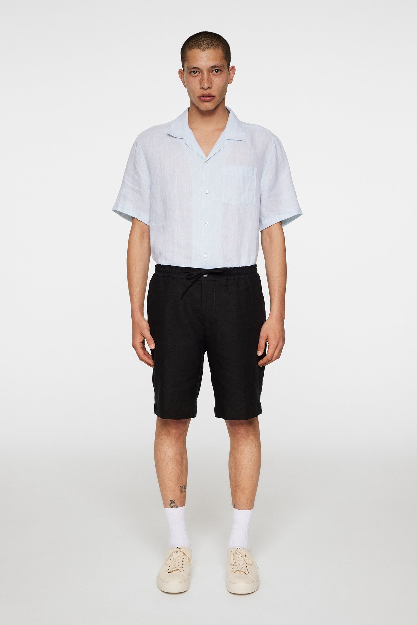 Brady Drape Linen Shorts in Black by J.Lindeberg