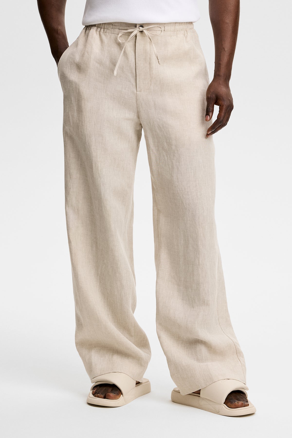 Noah Drape Linen Pants in Moonbeam by J.Lindeberg