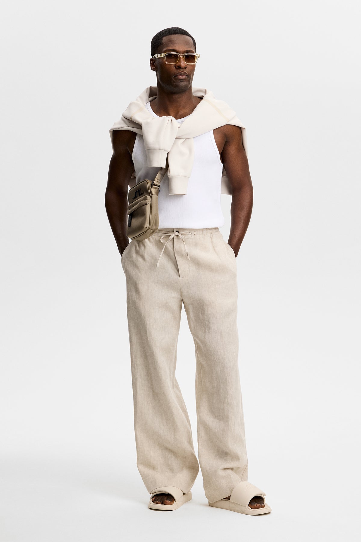 Noah Drape Linen Pants in Moonbeam by J.Lindeberg