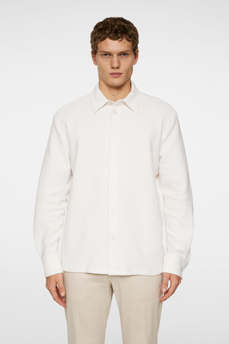 Reg LS Crinkle Jersey Shirt / Cloud White