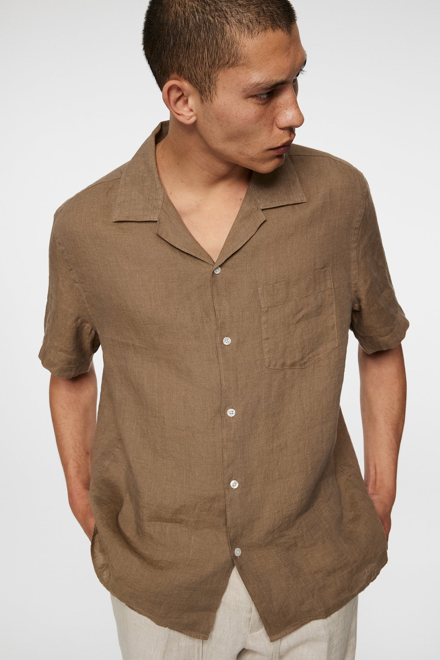 Elio Linen Melange Shirt in Sepia Tint by J.Lindeberg