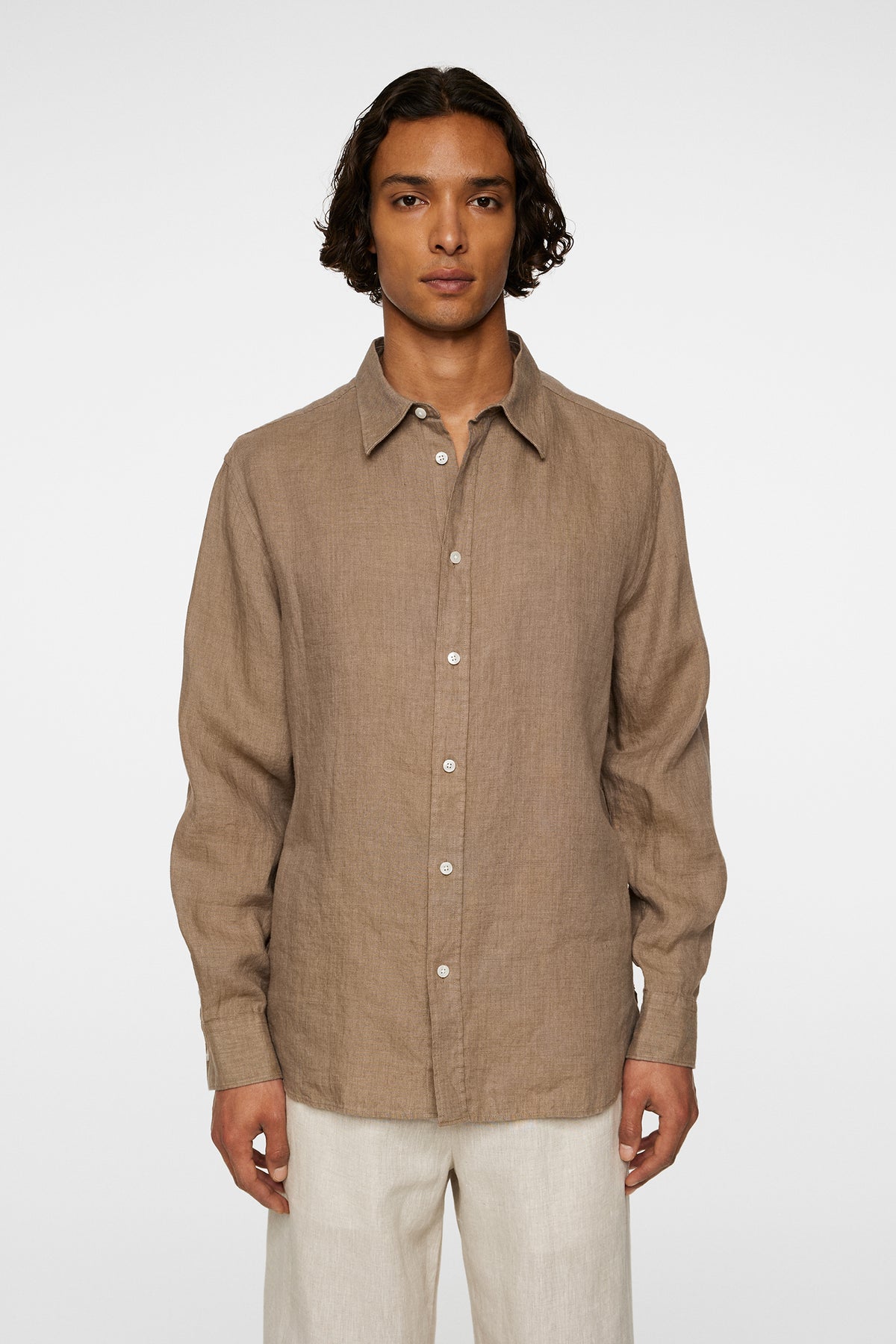 Reg LS Linen Melange Shirt in Sepia Tint by J.Lindeberg
