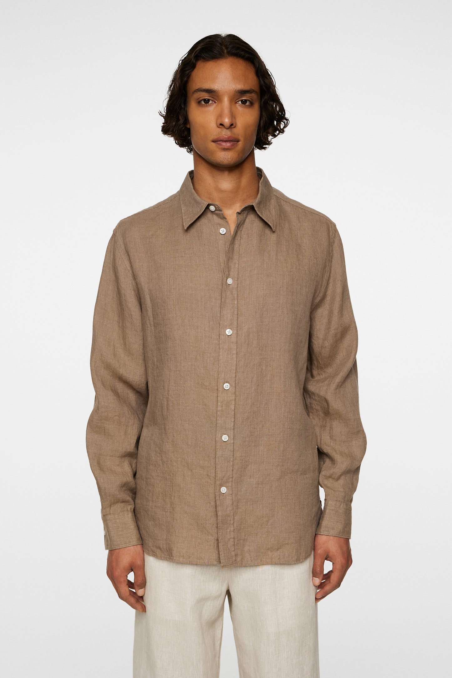 Reg LS Linen Melange Shirt in Sepia Tint by J.Lindeberg