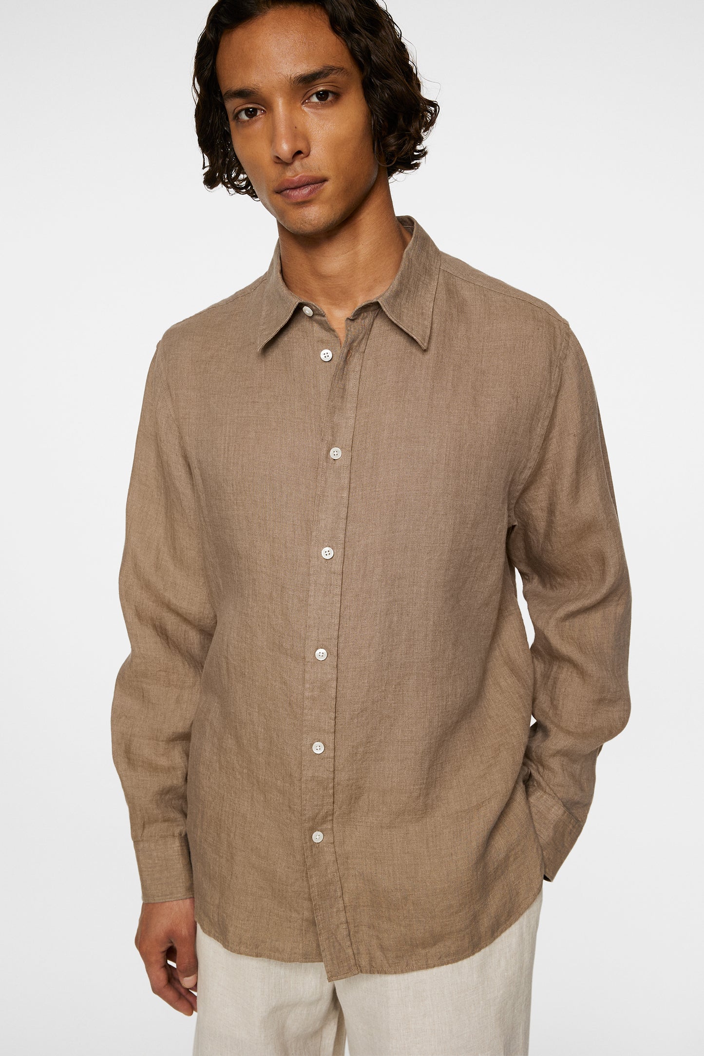 Reg LS Linen Melange Shirt in Sepia Tint by J.Lindeberg