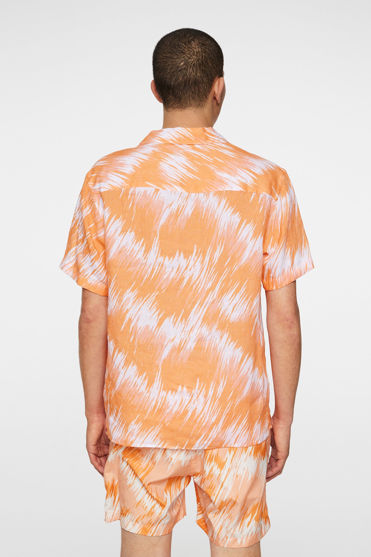 Elio Linen Printed Shirt in Thunderstorm Orange M by J.Lindeberg