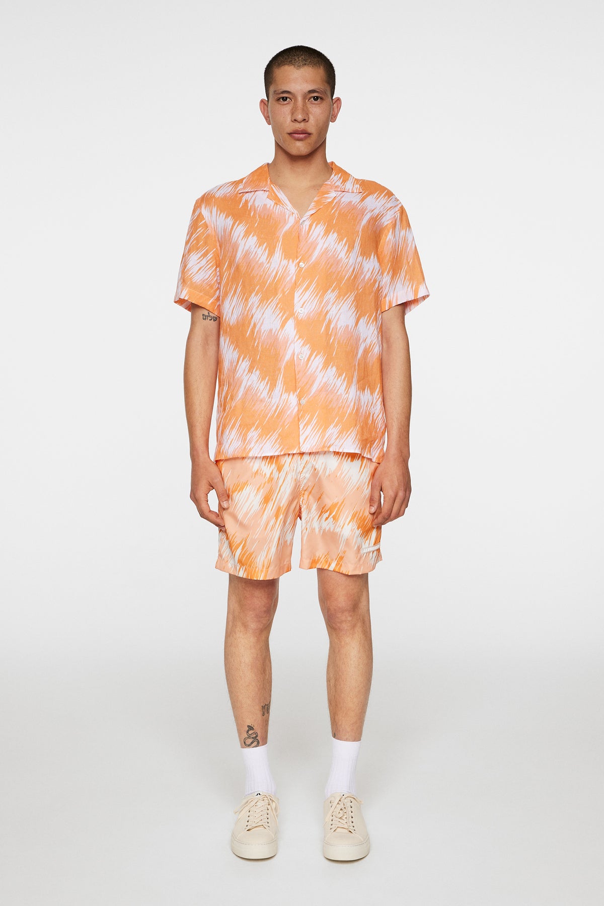Elio Linen Printed Shirt in Thunderstorm Orange M by J.Lindeberg