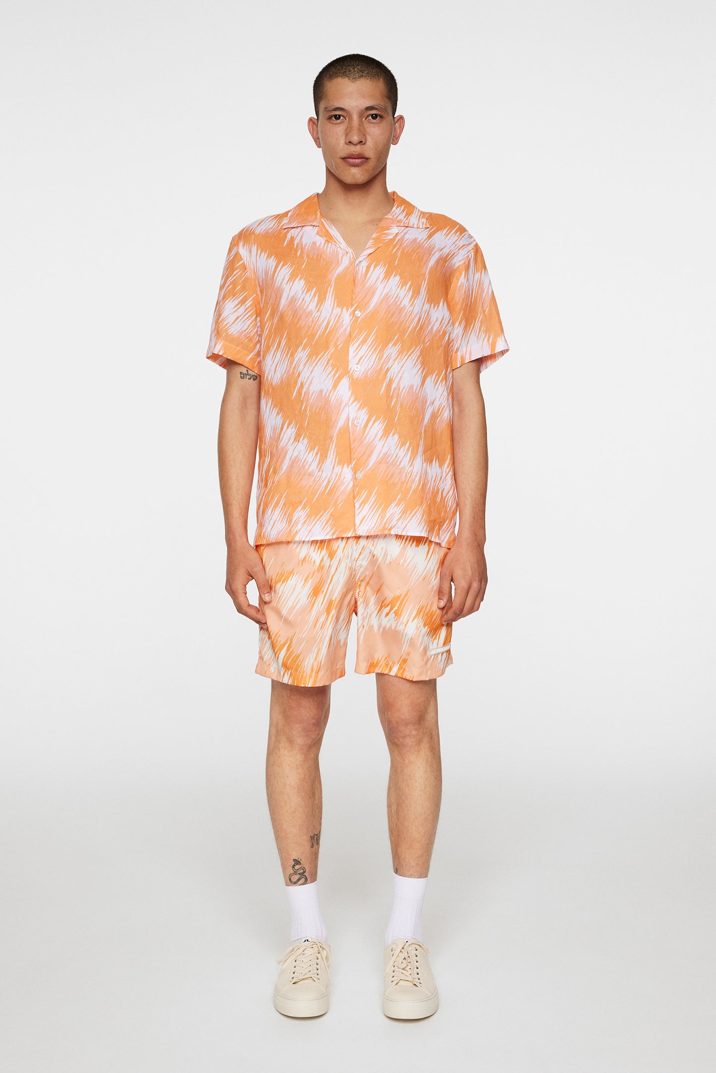 Elio Linen Printed Shirt in Thunderstorm Orange M by J.Lindeberg