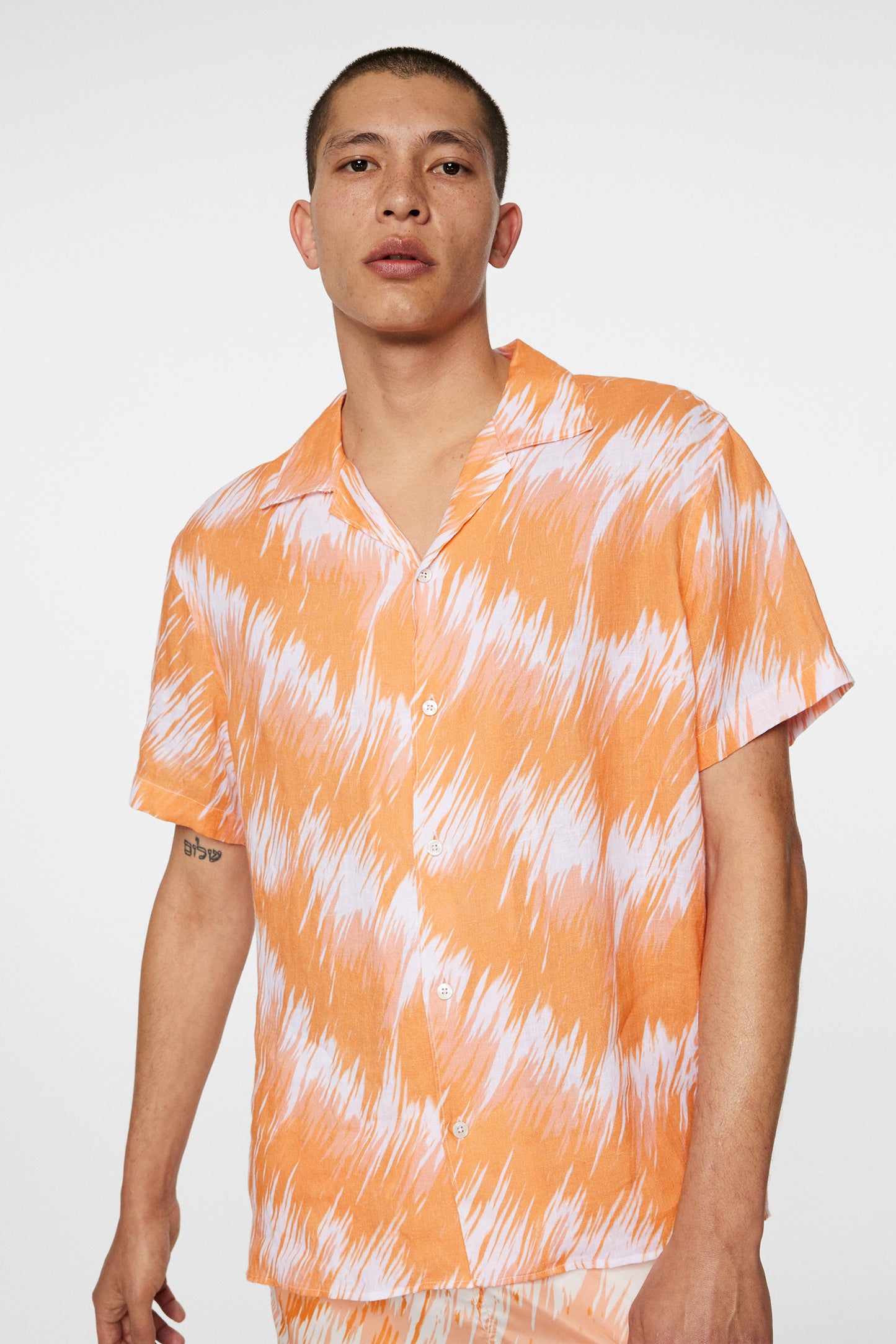 Elio Linen Printed Shirt in Thunderstorm Orange M by J.Lindeberg
