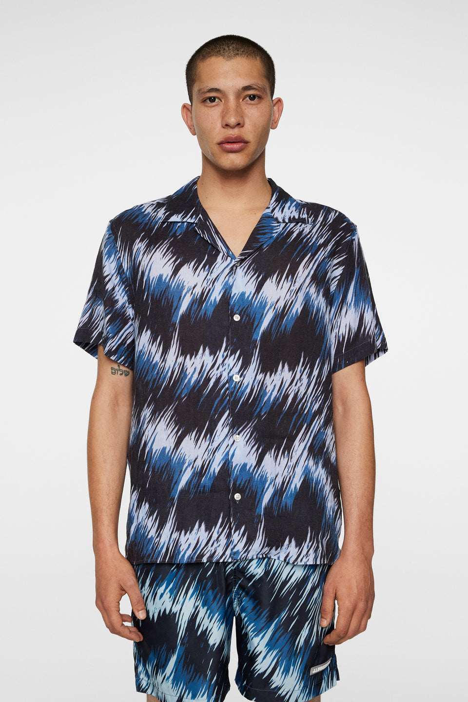 Elio Linen Printed Shirt / Thunderstorm Navy M