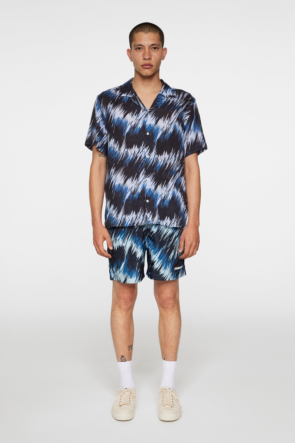 Elio Linen Printed Shirt in Thunderstorm Navy M by J.Lindeberg
