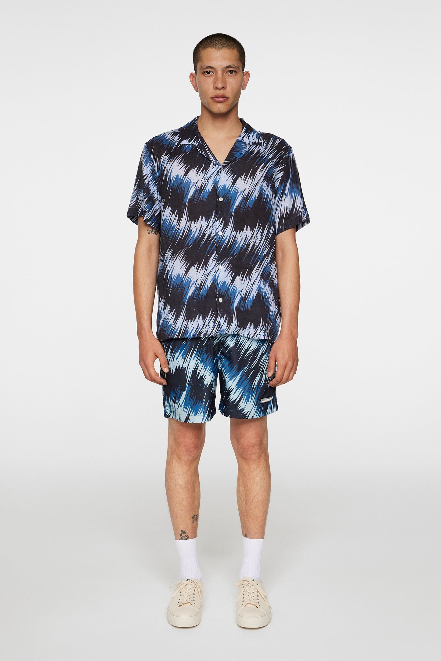 Elio Linen Printed Shirt in Thunderstorm Navy M by J.Lindeberg