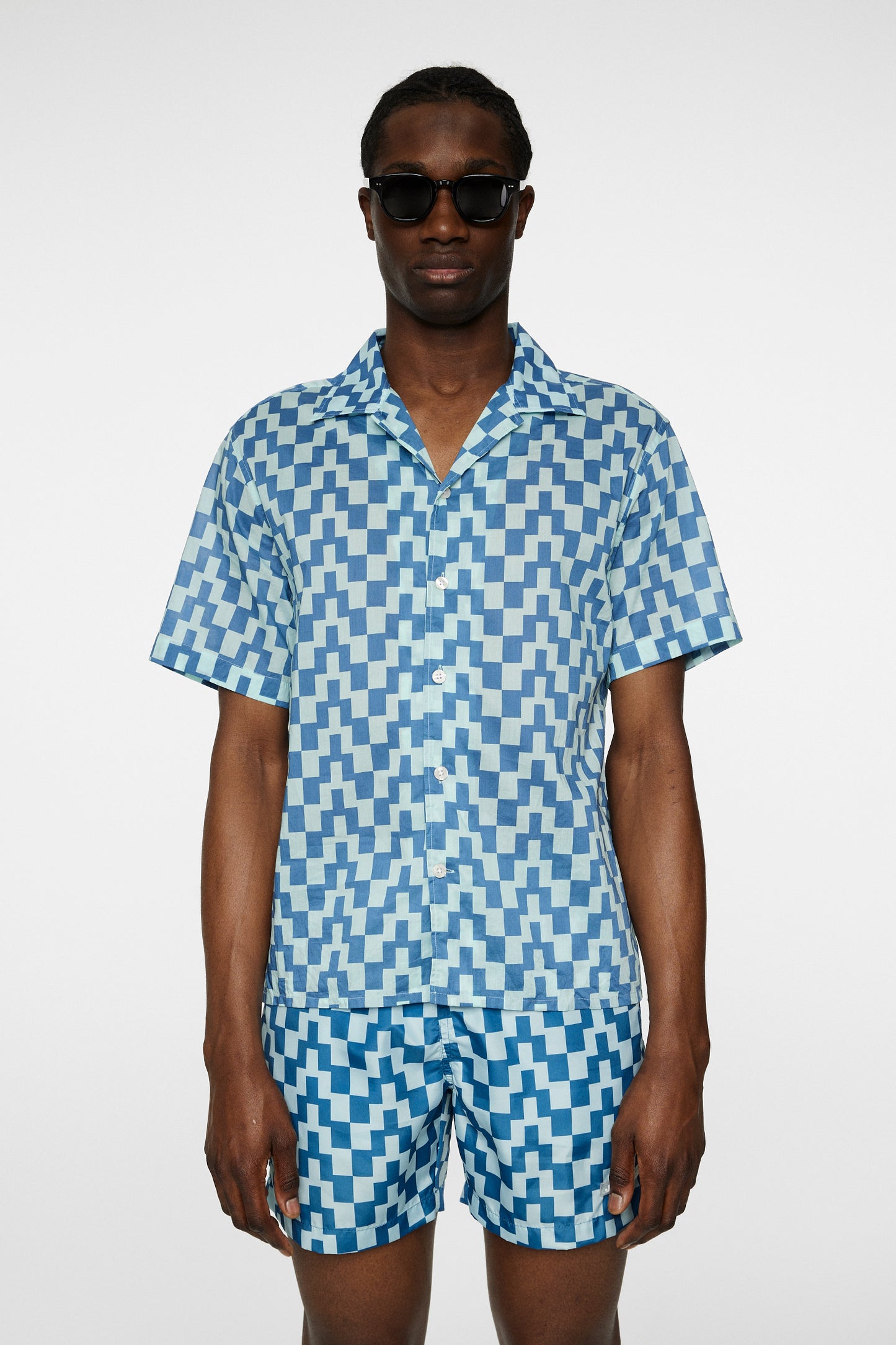 Donso Cotton Printed Shirt in Bridge Stack Blue M by J.Lindeberg