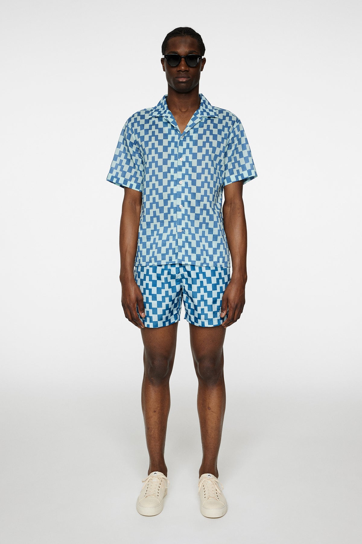 Donso Cotton Printed Shirt in Bridge Stack Blue M by J.Lindeberg