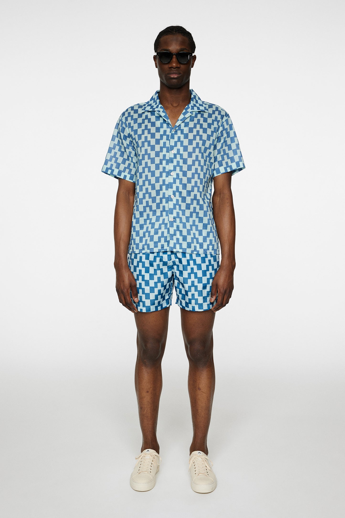 Donso Cotton Printed Shirt in Bridge Stack Blue M by J.Lindeberg