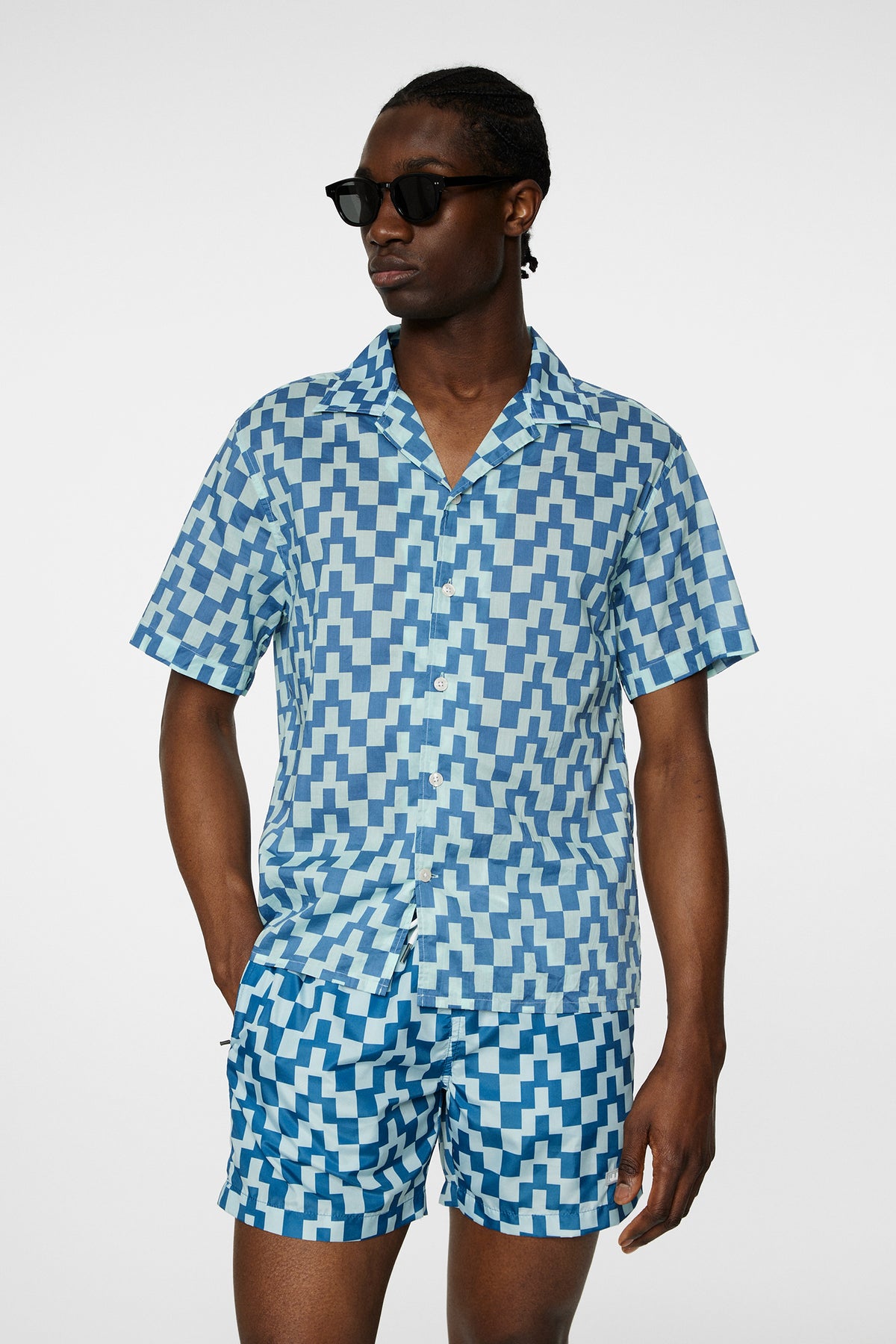 Donso Cotton Printed Shirt in Bridge Stack Blue M by J.Lindeberg