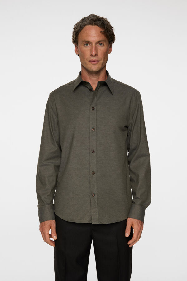 Slim Light Flannel Shirt / Forest Green Melange