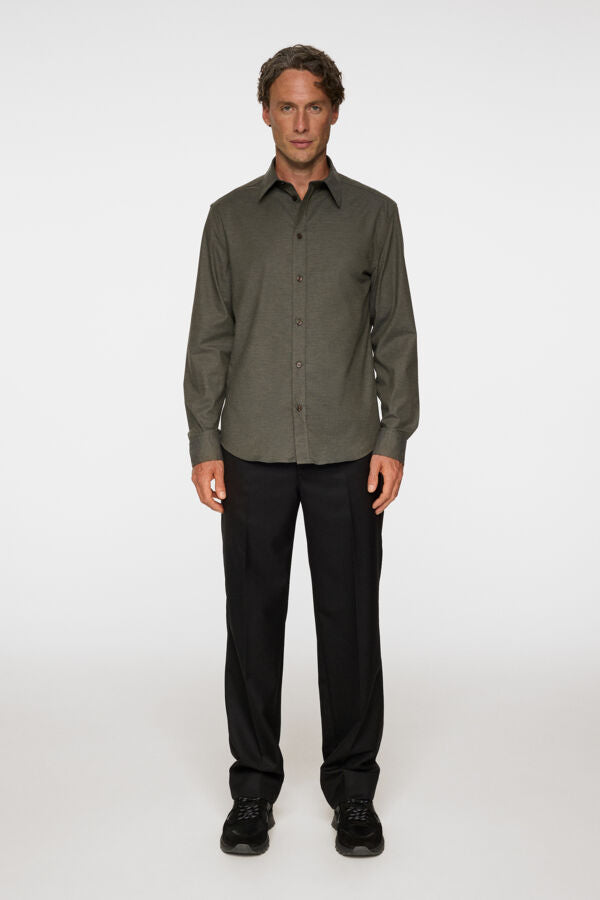 Slim Light Flannel Shirt / Forest Green Melange