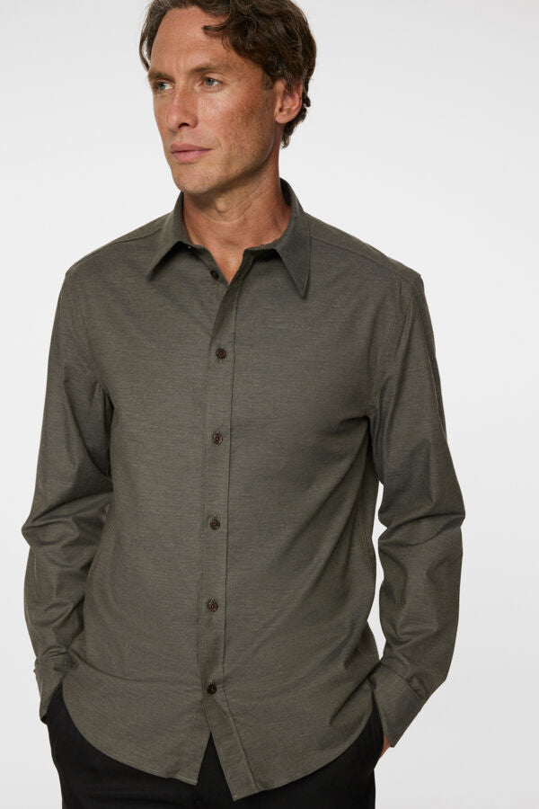 Slim Light Flannel Shirt / Forest Green Melange