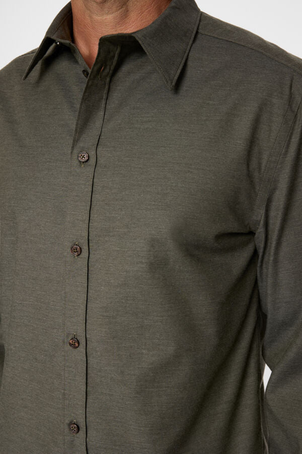 Slim Light Flannel Shirt / Forest Green Melange