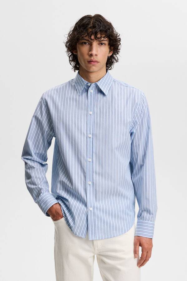 Zachary Cotton Stripe Shirt / Forget-Me-Not