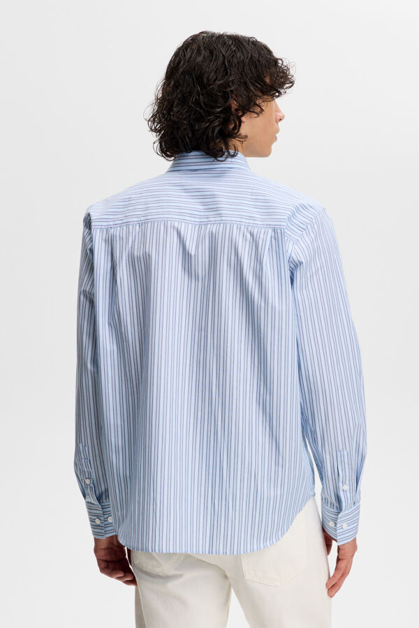 Zachary Cotton Stripe Shirt / Forget-Me-Not