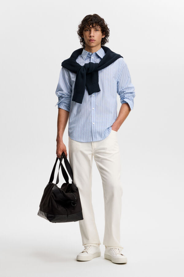 Zachary Cotton Stripe Shirt / Forget-Me-Not