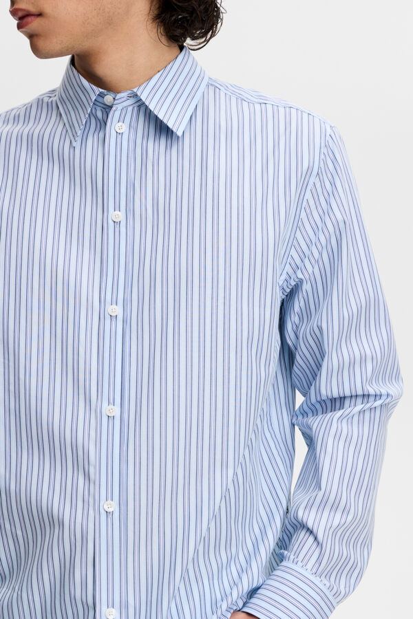 Zachary Cotton Stripe Shirt / Forget-Me-Not