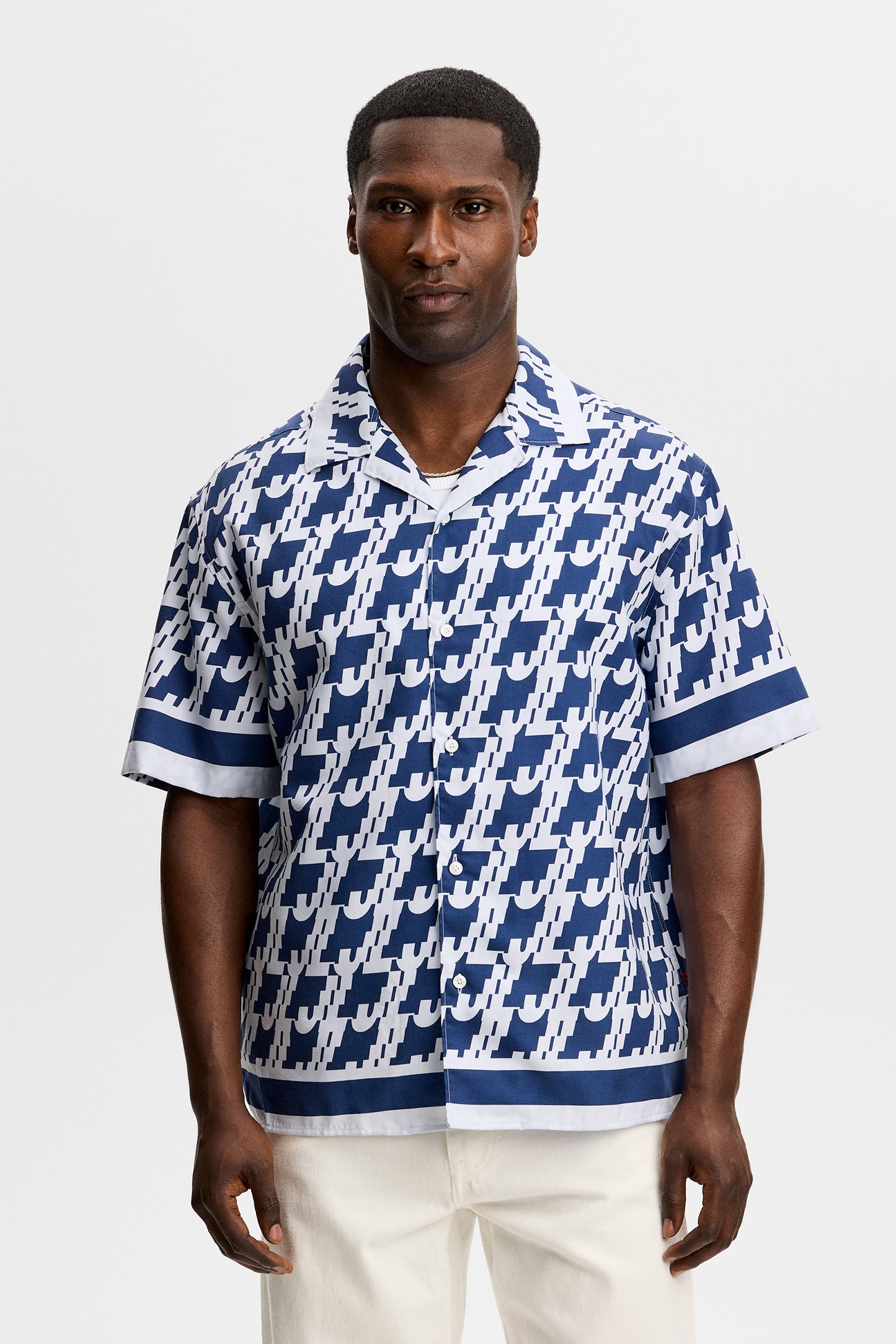 Ellis Border Resort Shirt in Estate Blue by J.Lindeberg