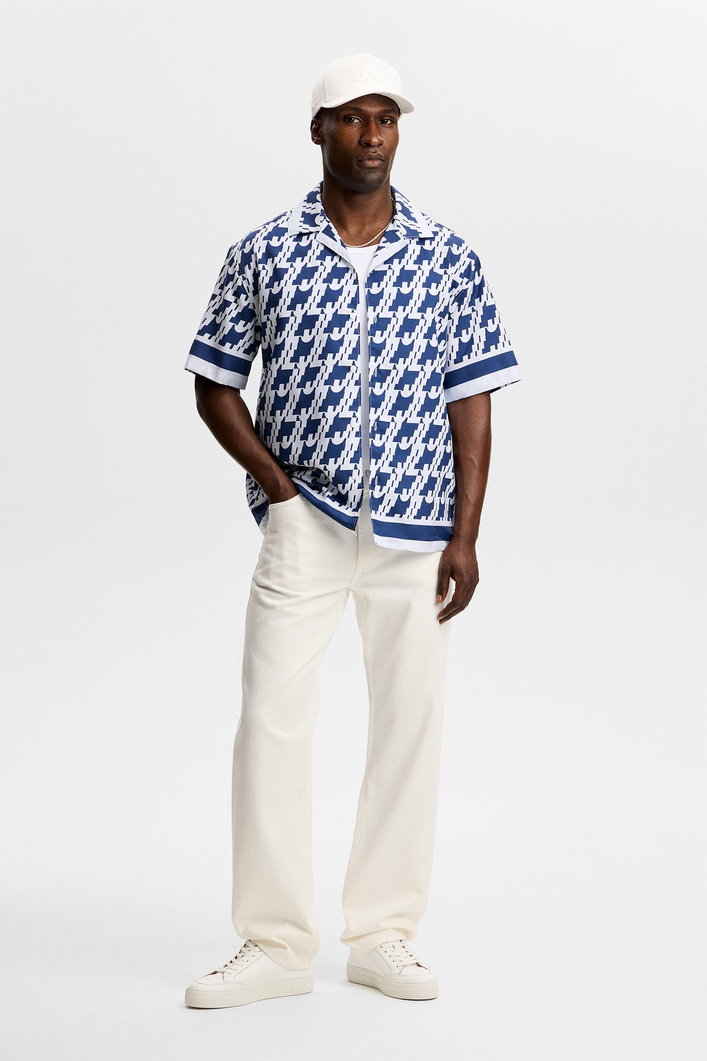 Ellis Border Resort Shirt in Estate Blue by J.Lindeberg