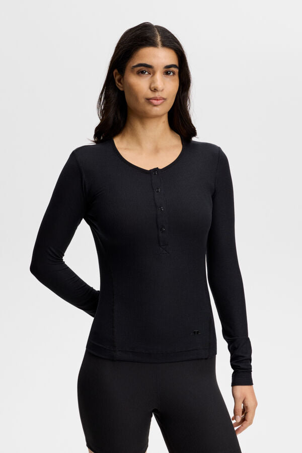 Sanna Rib Henley LS / Black | J.Lindeberg Official