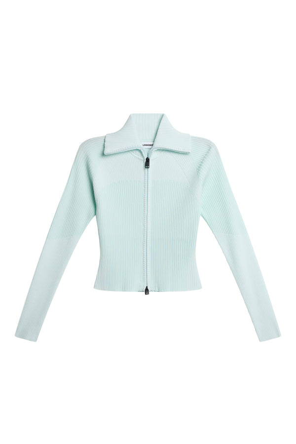 Terri Contrast Rib Zip Sweater / Sky Light