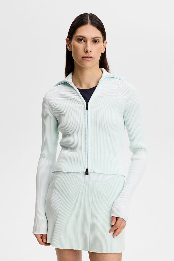 Terri Contrast Rib Zip Sweater / Sky Light