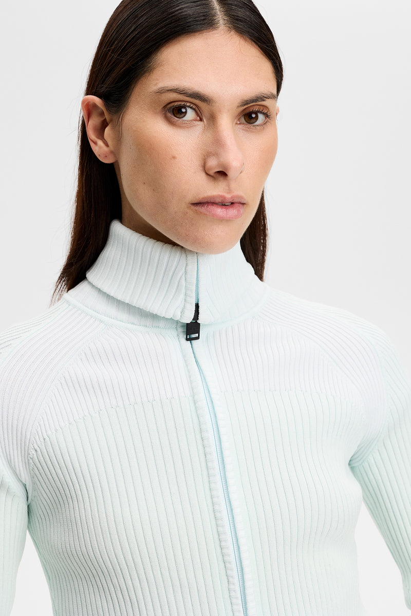 Terri Contrast Rib Zip Sweater in Sky Light by J.Lindeberg