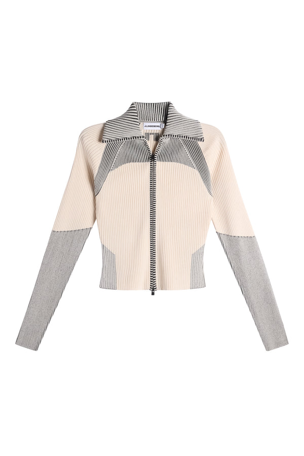 Terri Contrast Rib Zip Sweater / Moonbeam