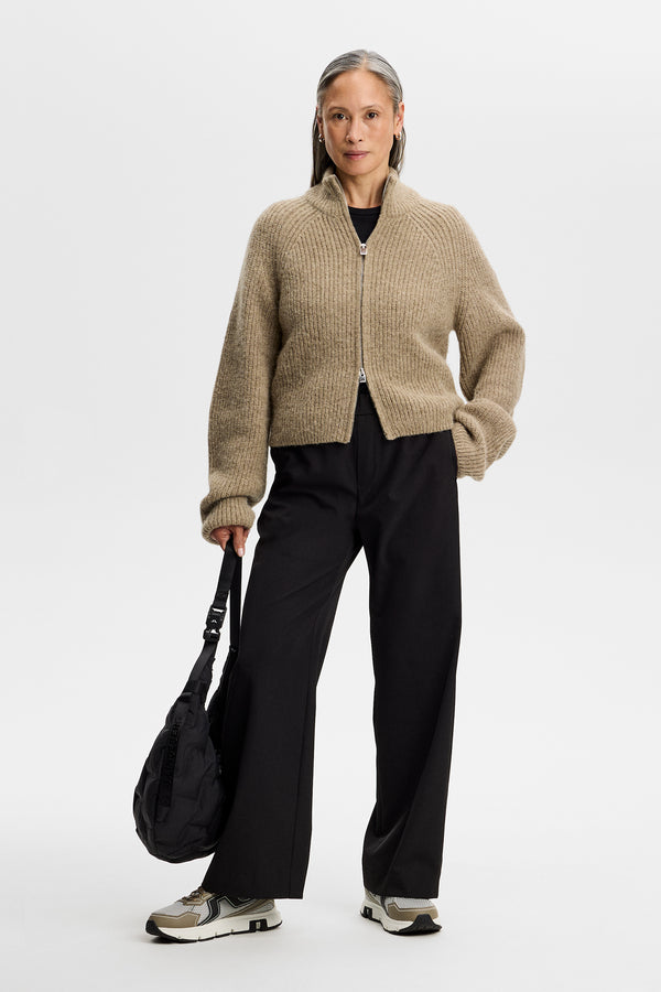 Whitney Rib Knit Full Zip / Brindle