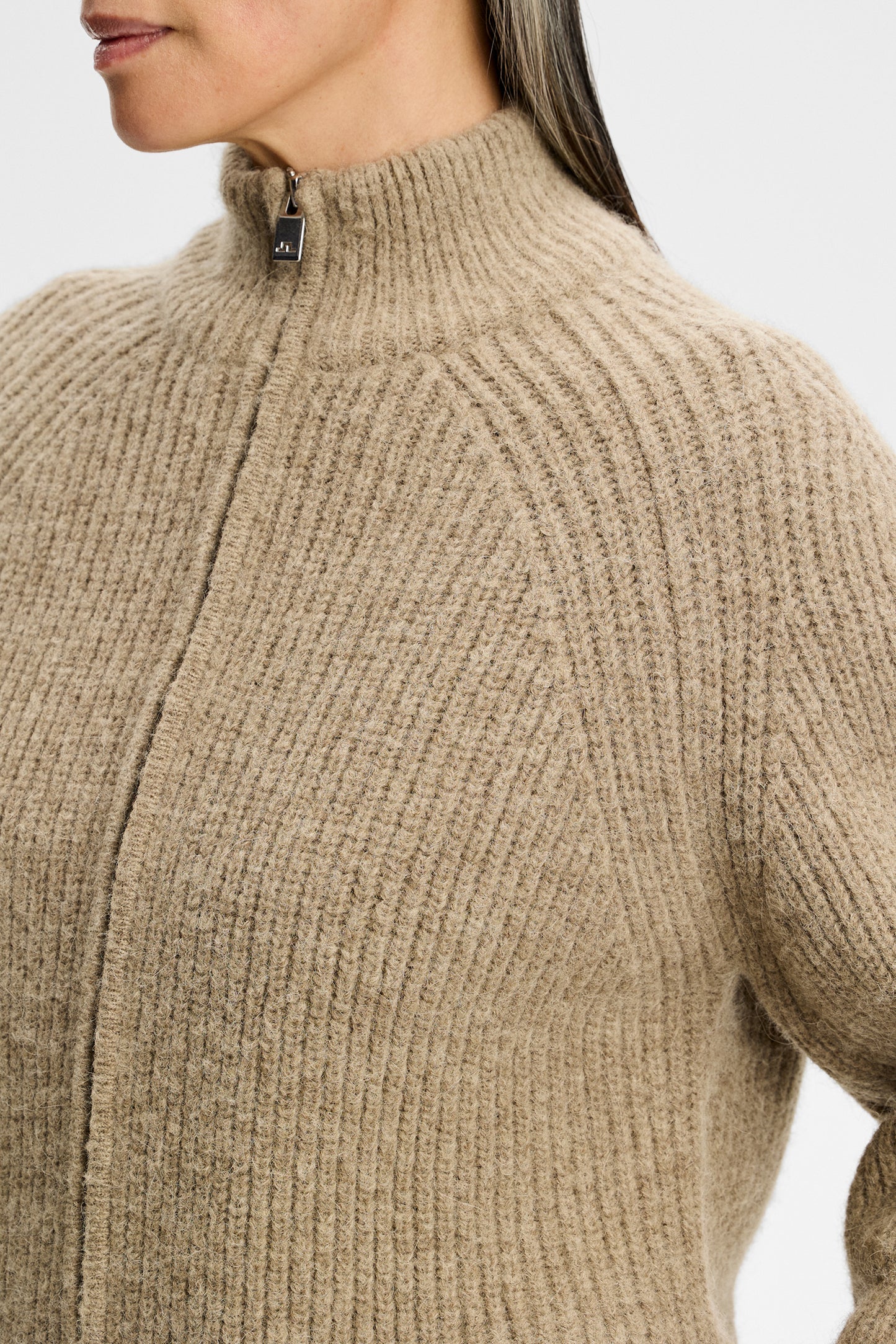 Whitney Rib Knit Full Zip in Brindle by J.Lindeberg