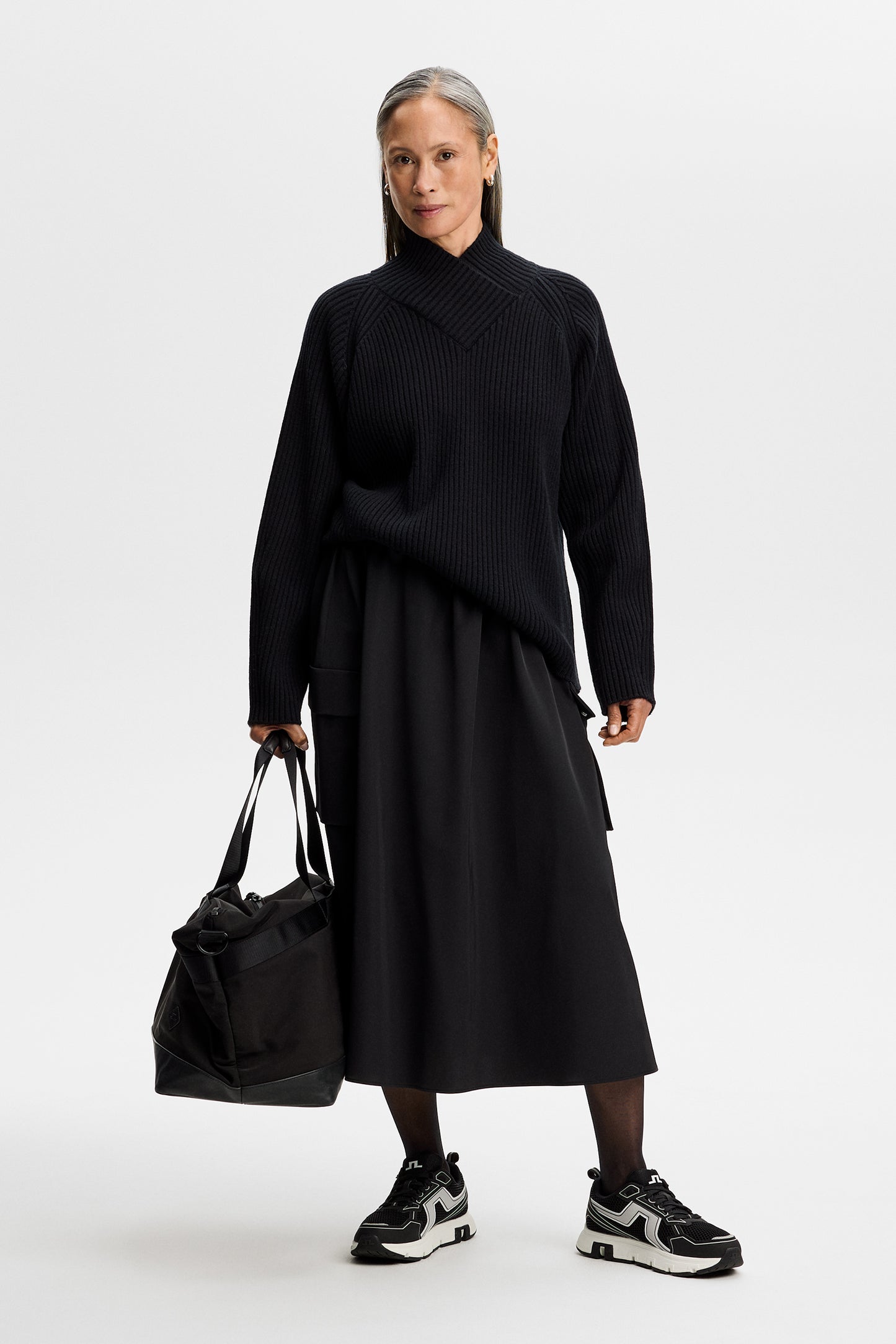 Belle Shawl Collar Knit Sweat in Black by J.Lindeberg