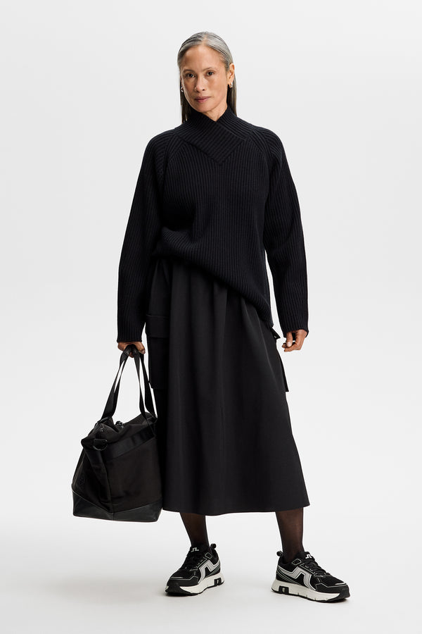 Belle Shawl Collar Knit Sweat / Black
