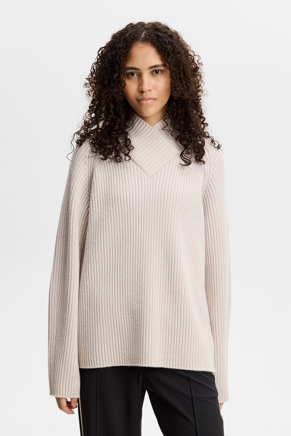 Belle Shawl Collar Knit Sweat / Moonbeam