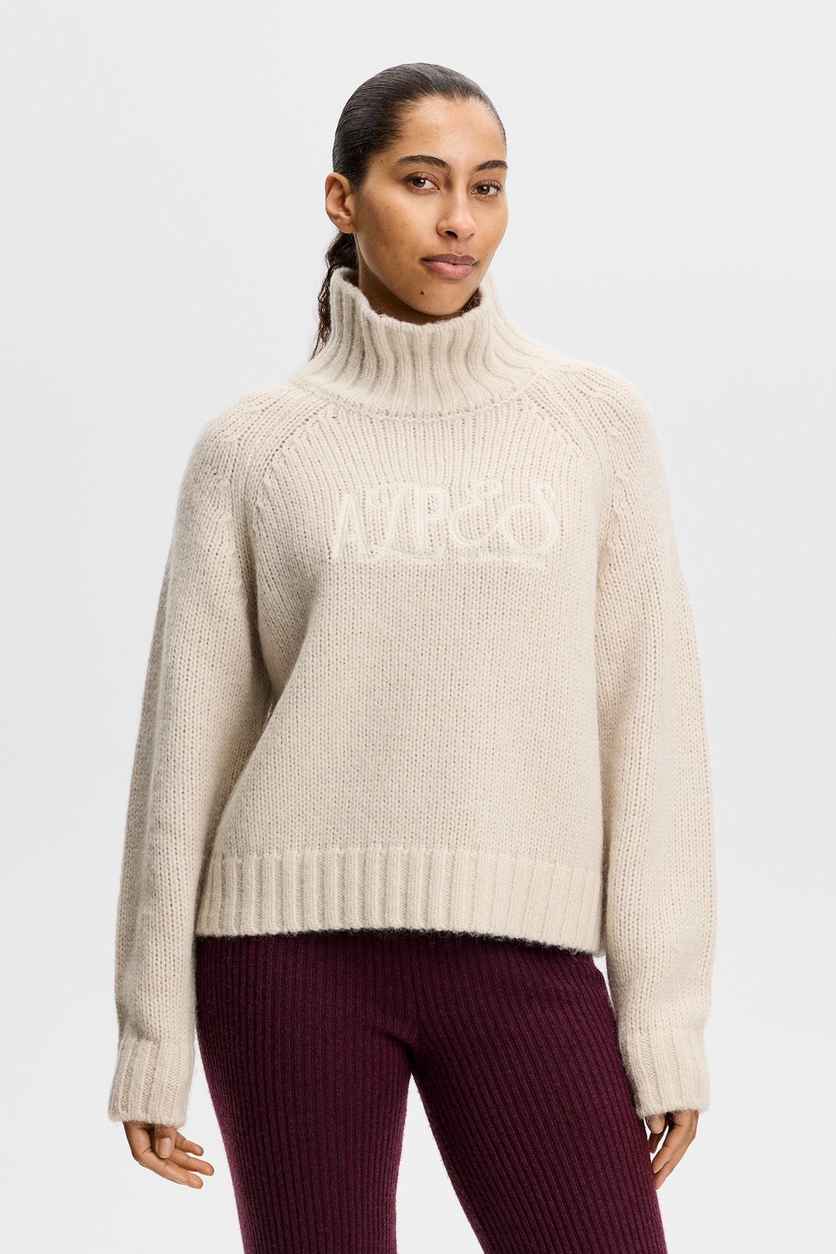 April Chunky Knit Turtleneck in Moonbeam by J.Lindeberg