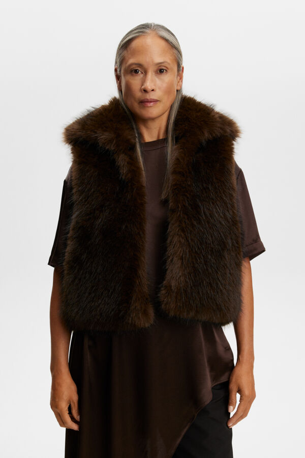 Daria Faux Fur Ball Vest / Seal Brown
