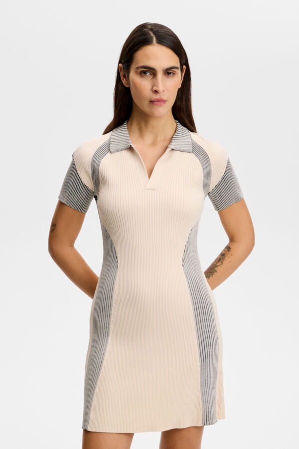 Tala Contrast Rib Knit Dress / Moonbeam