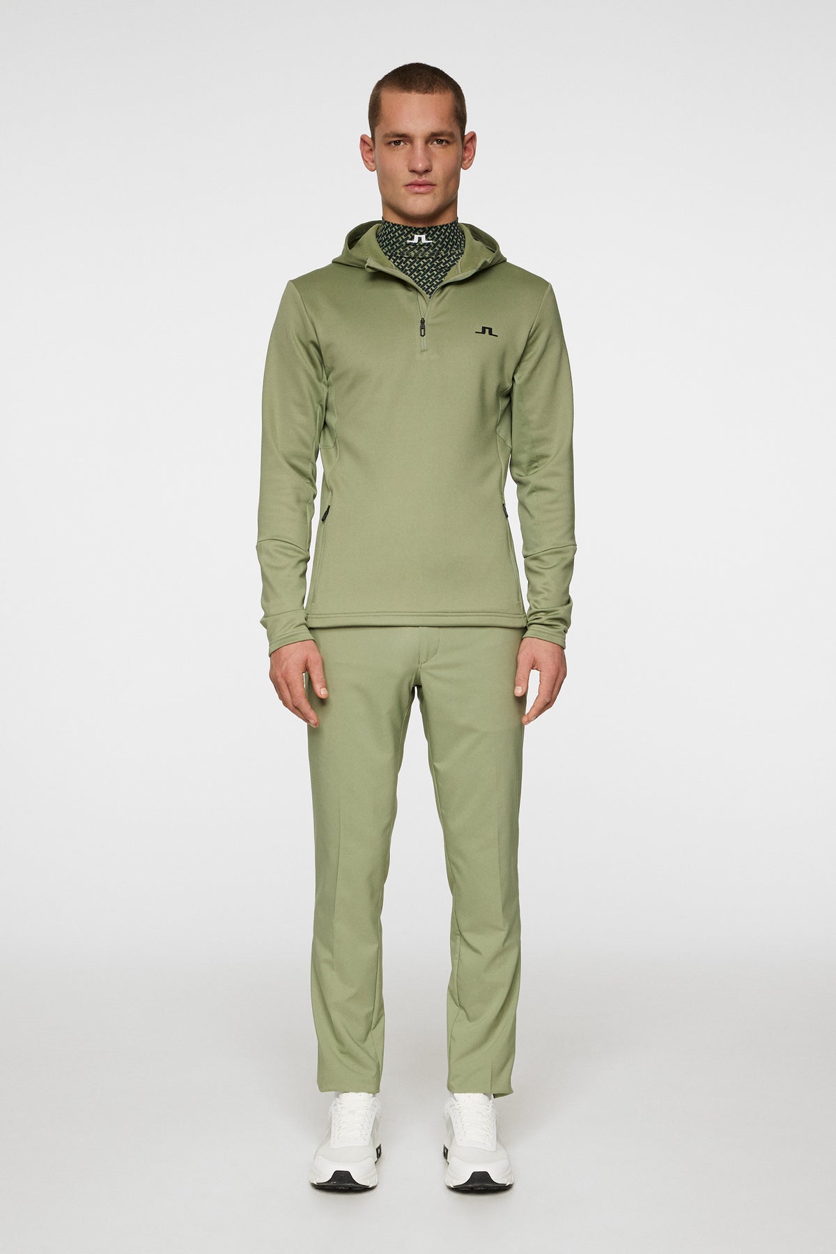 Aerial Quarter Zip Hood in Oil Green by J.Lindeberg